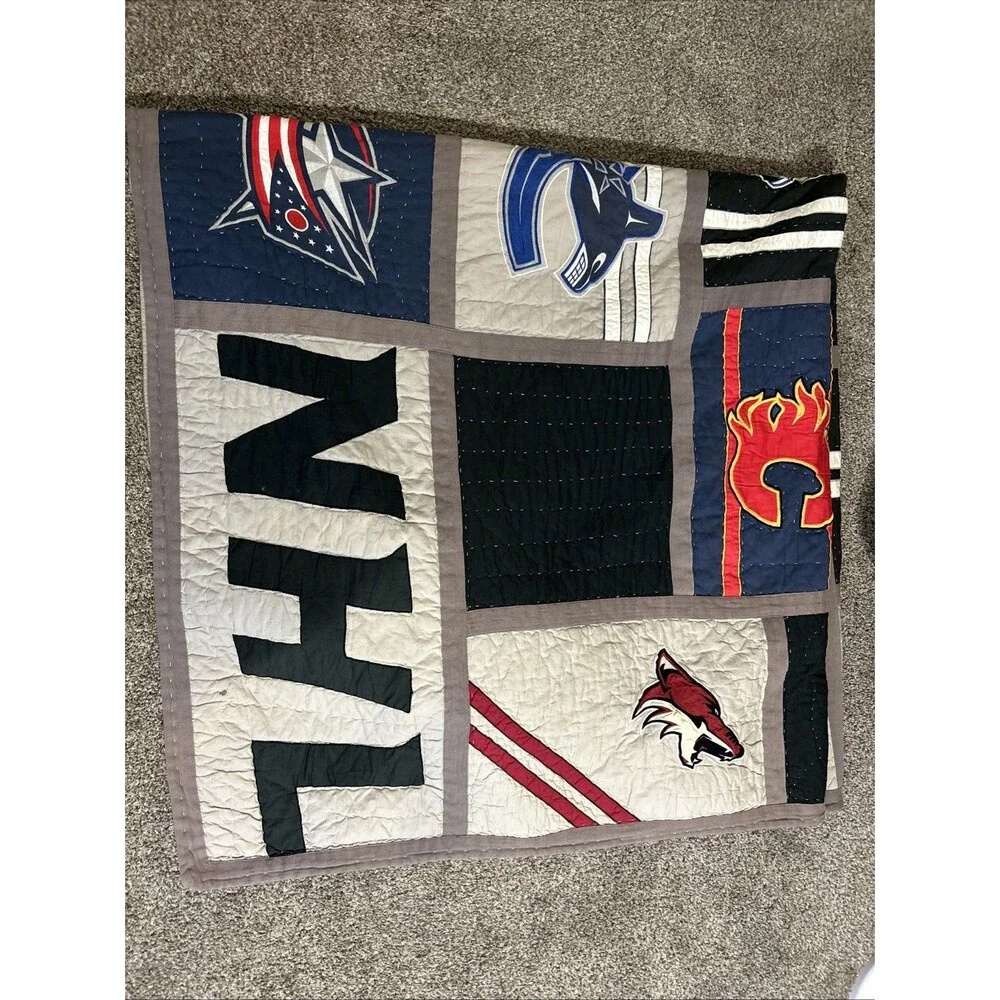 Pottery Barn PB Teen NHL Hockey Patchwork Quilt Eastern Team Logos 84x82”